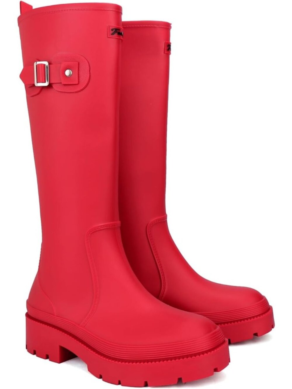 Women's Red Knee High Boots Rubber Waterproof Tall Rain Muck Boots Comfortable
